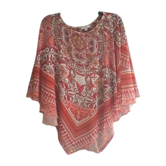 CJ Banks Established 1962 Red Floral Semi-Sheer Poncho Cape Top Womans Plus 2X - Picture 1 of 5